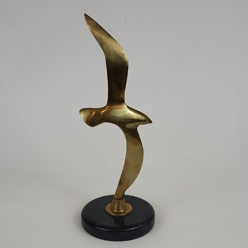 Vtg Brass Seagull on Stone Base Sculpture MCM